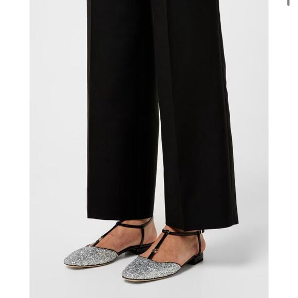 NIB Gucci Ballet Flat EU 38 US 8 Double G T-Strap Silver Glitter Shoes $920 - Picture 2 of 12